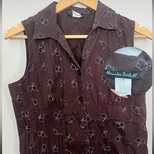 Alexandra Bartlett Dark Brown Floral Button-Down Shirt